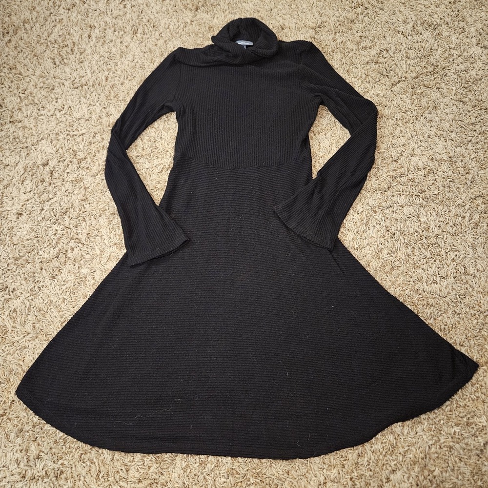 ModCloth Fit & Flare Dress Knit Long Sleeve Mock Neck Black Size Medium USA